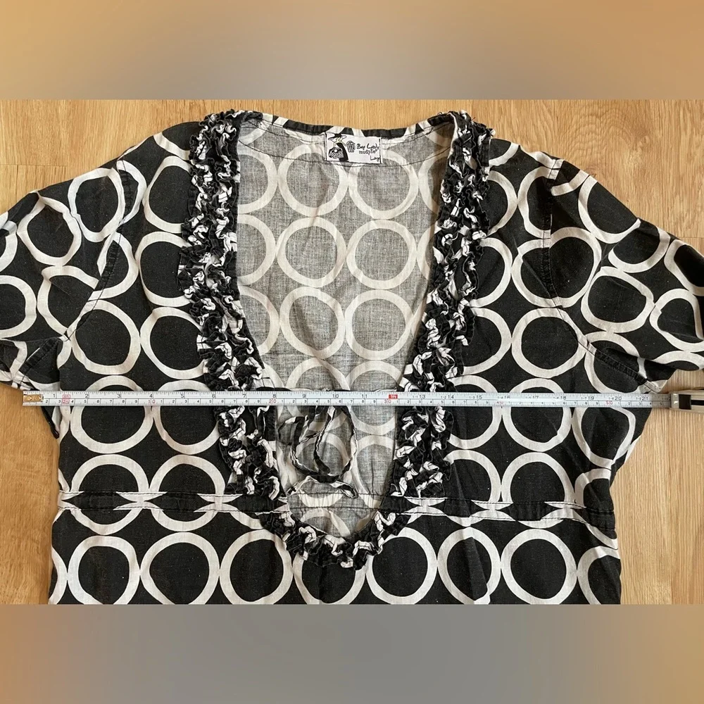 Mud pie Tunic Dress Bag Lady large black white preppy ruffle Mudpie